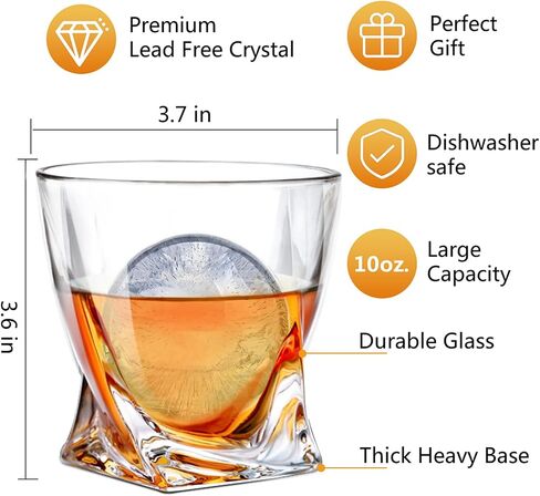 LIGHTEN LIFE Whiskey Glasses with Ice Molds-(2 Crystal Bourbon Glass,2 Iceball Maker,2 Coasters) in Gift Box,Non-Lead Whiskey Rock Glasses,Old Fashioned Glass for Liquor,Whiskey Glass Set 2 in Saudi Arabia
