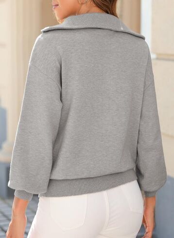 Dokotoo Women's Sweaters Long Lantern Sleeve 1/4 Zip Polo V-Neck Knit Pullover Tops in Saudi Arabia