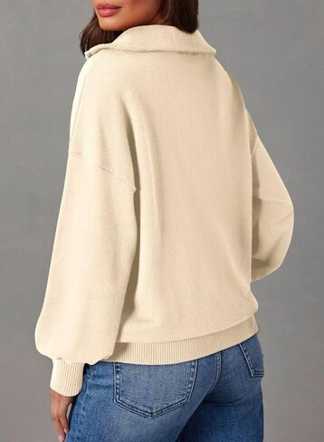 Dokotoo Women's Sweaters Long Lantern Sleeve 1/4 Zip Polo V-Neck Knit Pullover Tops in Saudi Arabia