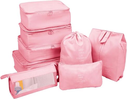 Packing Cubes for Travel - 8 Set Luggage Organizer Bags for Family, Mesh Breathable Travel Essentials Bags Set Durable Travel Packing Cubes for Suitcases Beige in Saudi Arabia