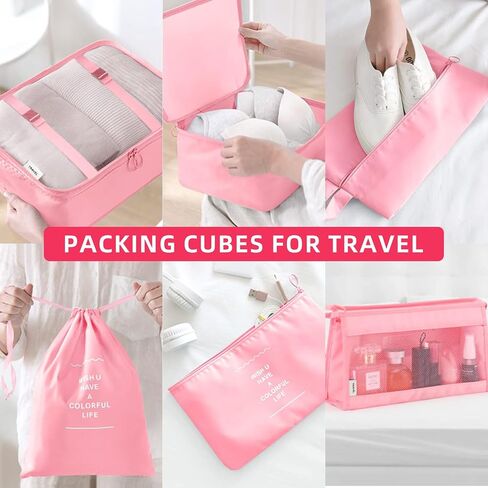 Packing Cubes for Travel - 8 Set Luggage Organizer Bags for Family, Mesh Breathable Travel Essentials Bags Set Durable Travel Packing Cubes for Suitcases Beige in Saudi Arabia