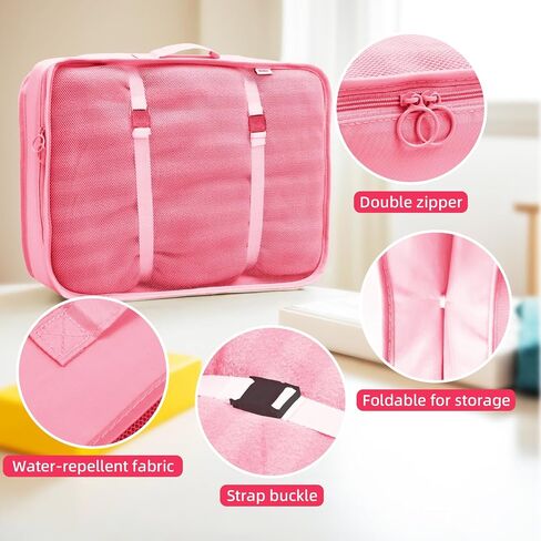 Packing Cubes for Travel - 8 Set Luggage Organizer Bags for Family, Mesh Breathable Travel Essentials Bags Set Durable Travel Packing Cubes for Suitcases Beige in Saudi Arabia