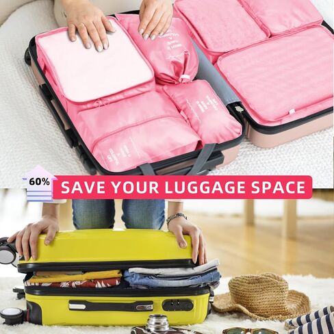Packing Cubes for Travel - 8 Set Luggage Organizer Bags for Family, Mesh Breathable Travel Essentials Bags Set Durable Travel Packing Cubes for Suitcases Beige in Saudi Arabia