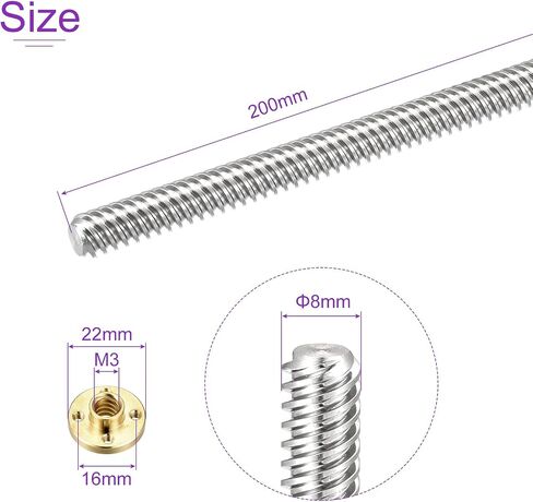 DMiotech 2 Pack 150mm قضيب الخيط بالكامل T8x8mm برغي الرصاص مع طقم صامولة نحاسية للطابعة ثلاثية الأبعاد، آلة CNC in Kuwait