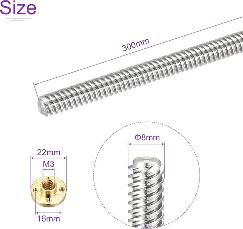 DMiotech 2 Pack 150mm قضيب الخيط بالكامل T8x8mm برغي الرصاص مع طقم صامولة نحاسية للطابعة ثلاثية الأبعاد، آلة CNC in Kuwait
