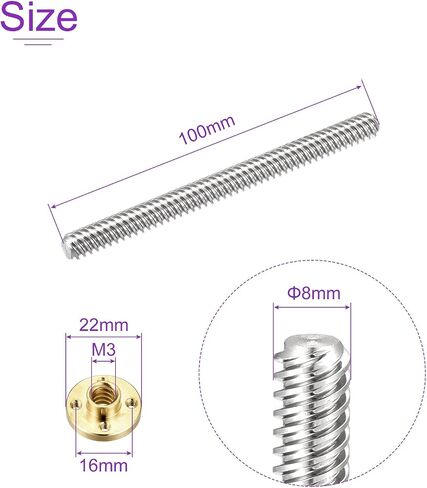 DMiotech 2 Pack 150mm قضيب الخيط بالكامل T8x8mm برغي الرصاص مع طقم صامولة نحاسية للطابعة ثلاثية الأبعاد، آلة CNC in Kuwait