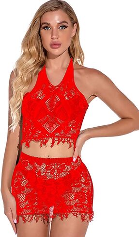 Women's Mesh Lingerie Fishnet Mini Dress Babydoll V Neck Two Piece Bathing Suits Free Size in Saudi Arabia
