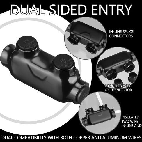 5 Pcs Multi Cable Connectors, Black Vinyl Coated Wire Insulated Splicers with 2 Ports Inline and Dual Sided Entry, Dual Rated for Copper Aluminum (250MCM-6AWG) in Saudi Arabia