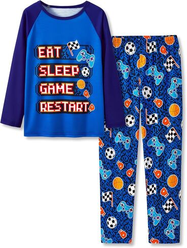 Tebbis 2-Piece Cozy Pajamas For Little/Big Boys Gamer Yellow Long Sleeves Soft PJs Set Kid Size 6-18 in Saudi Arabia