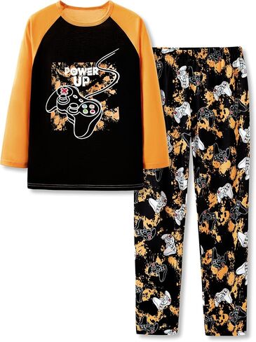 Tebbis 2-Piece Cozy Pajamas For Little/Big Boys Gamer Yellow Long Sleeves Soft PJs Set Kid Size 6-18 in Saudi Arabia