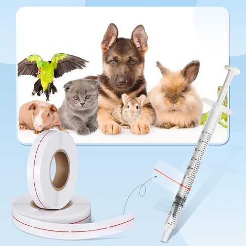 Glenmal 3 Roll Syringe Line Stickers 1.5" x 0.5" Dosage Marking Clear Label Bright Red Indicator Line Pharmacy Labels for Veterinary Medical Pharmacy Medication Healthcare Medicine, 500 Pcs Per Roll in Saudi Arabia