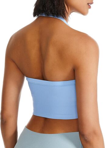 Halter Sports Bra Longline Open Back Workout Top Ribbed Crop Tank Tops with Built in Bra Gym Yoga Push Up in Saudi Arabia