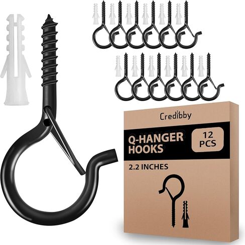 Credibby | 12 حزمة | خطافات سقف 2.9 بوصة لتعليق النباتات وأدوات المطبخ - خطافات لولبية شديدة التحمل لتعليق أضواء السلسلة، خطافات أكواب مطلية بالفينيل باللونين الأبيض والأسود للديكور الاحتفالي in Kuwait