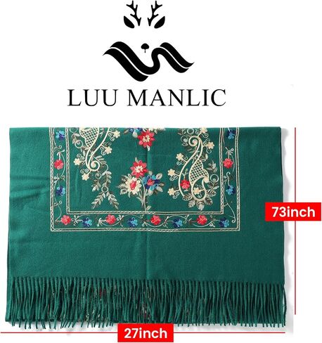 وشاح LUU MANLIC نسائي مطرز بشرابة، جودة ممتازة، مقاس كبير (73x27)، ناعم، متين، دافئ in Kuwait