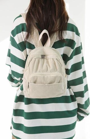 Makukke Small Backpack Purse for Women Corduroy Vintage Backpack Women Mini Backpack Fashion Casual Backpack Aesthetic Purse, Green Backpack in Saudi Arabia