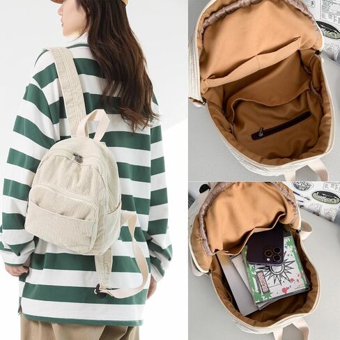 Makukke Small Backpack Purse for Women Corduroy Vintage Backpack Women Mini Backpack Fashion Casual Backpack Aesthetic Purse, Green Backpack in Saudi Arabia
