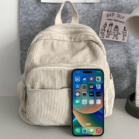 Makukke Small Backpack Purse for Women Corduroy Vintage Backpack Women Mini Backpack Fashion Casual Backpack Aesthetic Purse, Green Backpack in Saudi Arabia