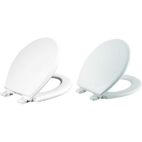 Mayfair 847SLOW 000 Kendall Slow-Close & 1880SLOW 000 Caswell Toilet Seat will Slowly Close and Never Loosen, ELONGATED, Long Lasting Plastic, White