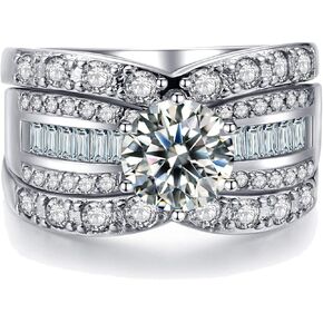 CEJUG 2.3Ct Wedding Rings for Women Engagement Ring Set Bands 18k White Gold Halo Round Cz 3pcs Size 5-10