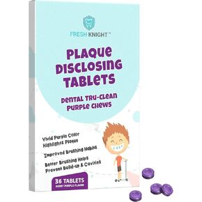 36 Count, Plaque Dental Disclosing Tablets for Kids or Adults, Shows Plaque, Helps Teach Brushing Habits for Clean Teeth, by Fresh Knight, Pack of (1)
