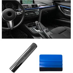 2 PCS Car 5D Glossy Carbon Fiber Wrap, 12'' × 60'' DIY Automotive Vinyl Wrapping Film Roll with Scraper, Anti-Scratch Air Release Vehicle Interior Self Adhesive Sticker (Blue)