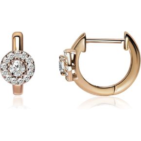 B. BRILLIANT Sterling Silver 1/4 or 1/2 Carat Lab Grown Diamond Round Halo Huggie Hoop Earrings