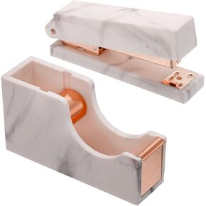 PATIKIL Stapler and Tape Dispenser Set, 1 Set Cute Stapler Tape Dispenser Desk Weighted Marble Tape Cutter Heavy for Tape Office Women Desktop, Gold