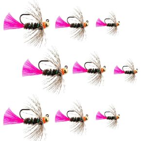 The Fly Fishing Place Tungsten Bead Blow Torch Jig Assortment Tactical Czech Nymph Euro Nymphing Fly - 9 Flies Sizes 10, 12, 14