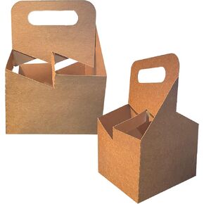 4 Cup Drink Carrier with Handle | Kraft Paperboard Holder Disposable for Hot or Cold Drinks Food Delivery Services, Uber Eats, Door Dash (10)