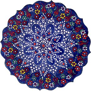 Turkish Decorative Plate 9.85"(25cm) Handmade Ceramic Ornament For Home&Office Wall Hanging Decor (Dark blue)