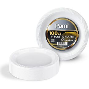 PAMI Premium Disposable Plastic Plates 10'' [Pack of 80]- White Party Plates For Dinner Desserts Appetizers- Heavy-Duty Microwavable Plates In Bulk For Any Occasion- Elegant Plastic Dinnerware Set