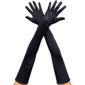 Super Long Opera Party Gloves, 27.5 inch 1920s Stretchy Satin Elbow Length Evening Party Dance Gloves for Women Lady