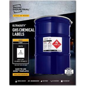 ملصقات كيميائية Avery UltraDuty GHS لطابعات الليزر، مقاومة للماء والأشعة فوق البنفسجية، 8.5 بوصة × 11 بوصة، 50 عبوة (60501)، أبيض in Kuwait
