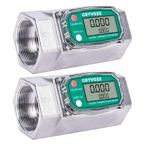 1 Inch Digital Turbine Fuel Flow Meter, 2.6-26 GPM Inline NPT Thread Flowmeter with 3/4 in Adapters for Water, Diesel, Gas Oil, Gasoline, and Other Liquids - Supports Gallon, QTS, PTS, L, m³