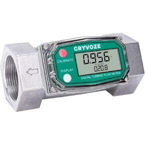 1 Inch Digital Turbine Fuel Flow Meter, 2.6-26 GPM Inline NPT Thread Flowmeter with 3/4 in Adapters for Water, Diesel, Gas Oil, Gasoline, and Other Liquids - Supports Gallon, QTS, PTS, L, m³ in Kuwait
