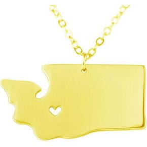 18K Gold Silver Country Map Charm Pendant State of Washington Map Necklace Jewelry