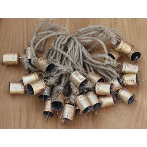 Handmade Rustic Jingle Bell Tin Coe Bells on Rope handmade Lucky Christmas Décor Bells on Jute Rope (15, Cone)