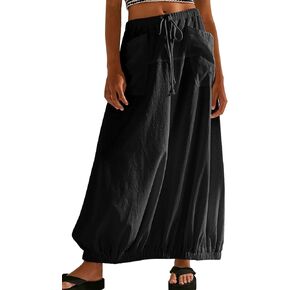 CHARTOU Women Baggy Parachute Skirt Comfy Casual Cotton Y2k Cargo Maxi Long Skirt