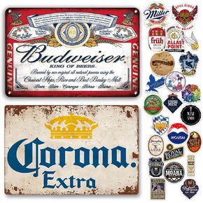 Vintage Bar Beer Signs Decor- 4 Pack Metal Bar Signs Bundle for Home Bar Wall, Retro Funny Tin Bar Signs for Man Cave Decor Basement Pub Farmhouse Diner Cafe Outdoor Decorations 8×12 Inch