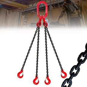 6 Ton 4 Leg Chain Sling 5/16" 5 Ft, G80 Alloy Steel 4 Way Chain Slings Quadruple Leg Slings Lifting with 4 Safety Grab Hooks Heavy Duty for Engine Hoist Lifts
