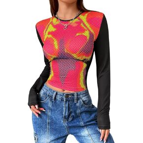 EVELUST Y2k Tops for Women - Sexy 3D Body Heat Map Tees Shirt Graphic Tank Festival Crop Bodysuit Concert Outfit