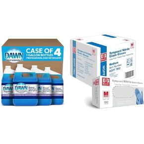 Dawn Professional Dishwashing Liquid Soap Detergent & Basic Medical Blue Nitrile Exam Gloves - Latex-Free & Powder-Free - NGPF-7002 (Case of 1,000), Medium