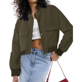 womens Cropped Bomber Jacket Button Down Varsity Jackets Shackets With Pockets