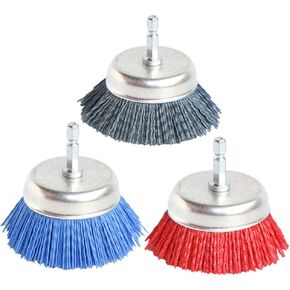3Pcs 3 Inch Assorted Cup Brushes Abrasive Wire Nylon Cup Brush for Drill,Grit 80 120 320 with 1/4" Shank,Rotary Brushes for Machines