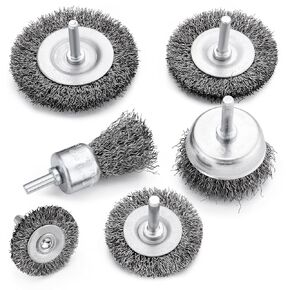 Drill Wire Brush End Brush Set 6 Piece, Wire Brushes for Cleaning 1/4 Inch Arbor 0.012 inch Coarse Carbon Steel Crimping Wire Wheel, Paint-Surface and Small Spaces Can be Treated.