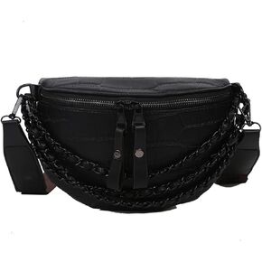 Leather Fanny Pack Bag for Women, Chain Belt Bag Chest Purse Fashionable Crossbody Waist Bags Handbag for Everyday Use Trip Walking Hiking in Kuwait