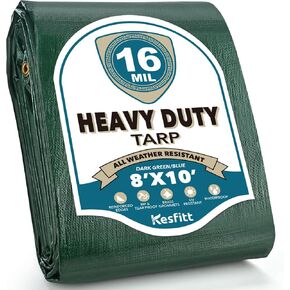 Kesfitt Tarp Heavy Duty Waterproof 10x20FT,16 Mil Thick Tarps Tear&Fade Resistant,UV Resistant,Poly Tarp Cover with Grommets and Reinforced Edges for Outdoor Camping Pools Boat Car(Green/Blue)
