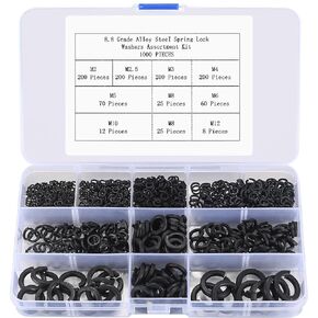 1000 Pcs Spring Lock Washers, Split Lock Spring Washers, Rectangular Section Spring Split Lock Washers, Spiral Split Washers for Various Applications, M2 M2.5 M3 M4 M5 M6 M8 M10 M12