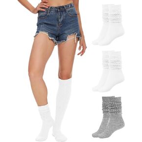 Womens Slouch Sock Scrunch Socks Retro Knee High Socks Soft Stack Chunky Cozy Boot Socks For Women Size 6-11