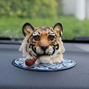 Realistic Bengal Tiger Resin Car Ornament - Creative Home and Vehicle Interior Decor - Tiger Head Model Suitable for Home Decoration, Office, Desk, Gift, and Wildlife Enthusiasts (White)